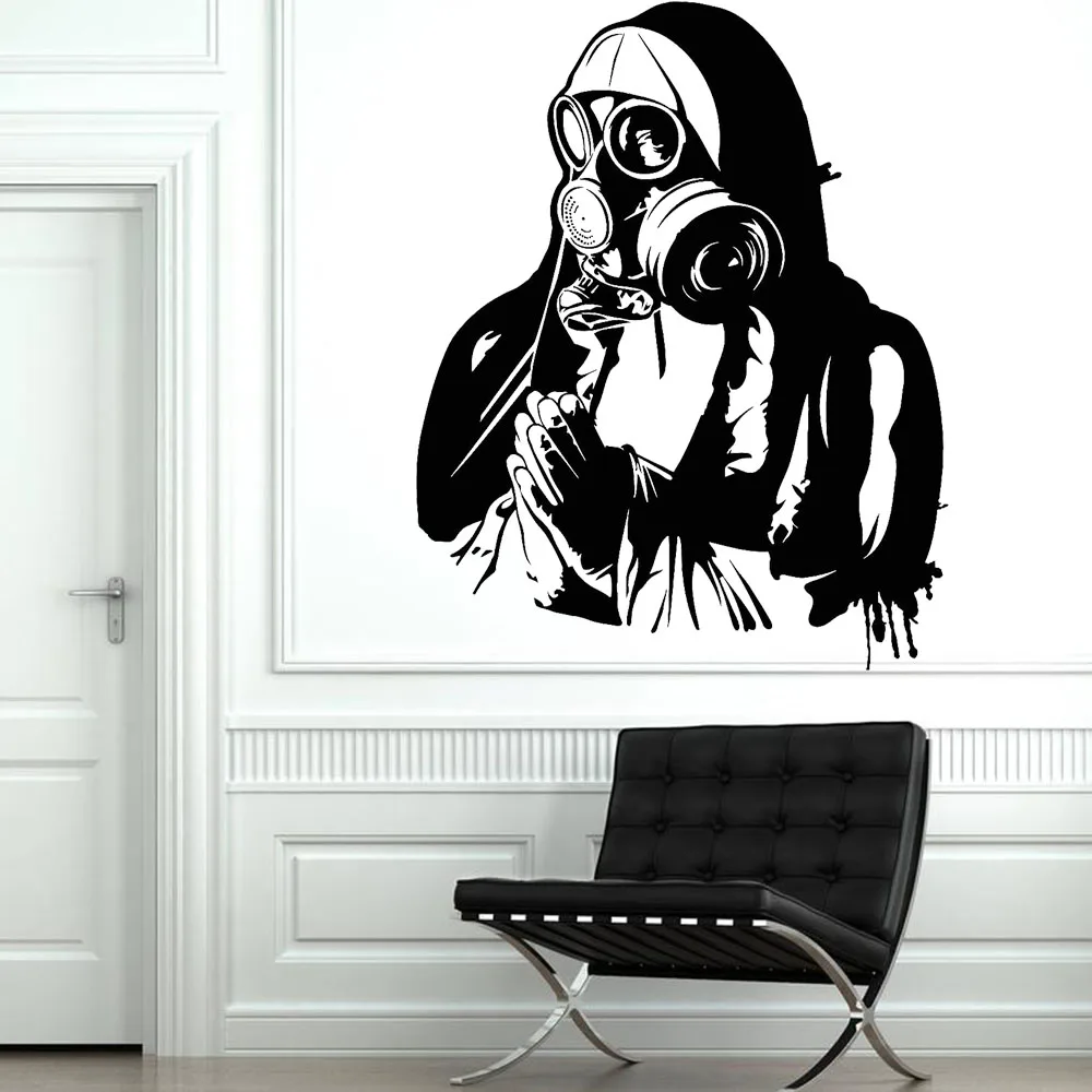 Vinyl Wall Decal Respirator Gas Mask Military Art Soldier Prays Wall Stickers Living Room Bedroom Wall Decor Accessories Z279