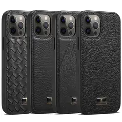 Luxury Leather Case with Metal Logo, Back Cover, iPhone 13, 14, 15 Pro Max, 12Mini, High Quality