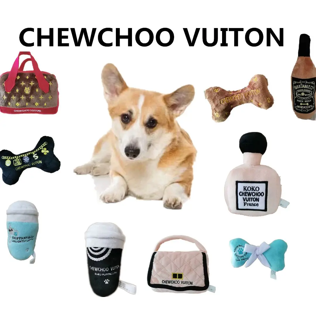 Plush Perfume Luxury Dogs Bottle Toys Plush Chew Puppy Training Bottle Pet Toys With Embroidery