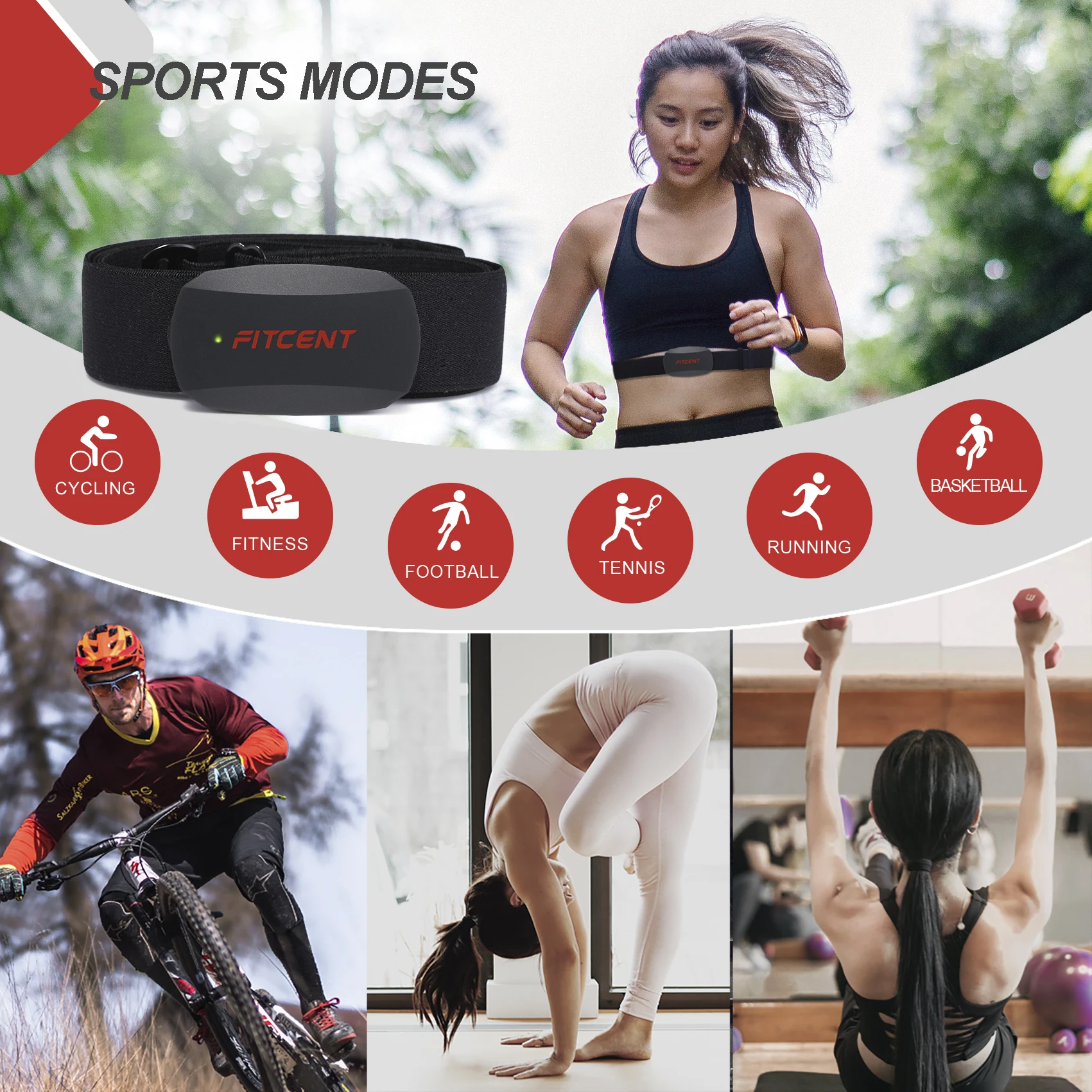 Fitcent Heart Rate Monitor Chest Strap ANT + Bluetooth for Peloton Polar Wahoo Garmin Bike Computer Sports HR Sensor