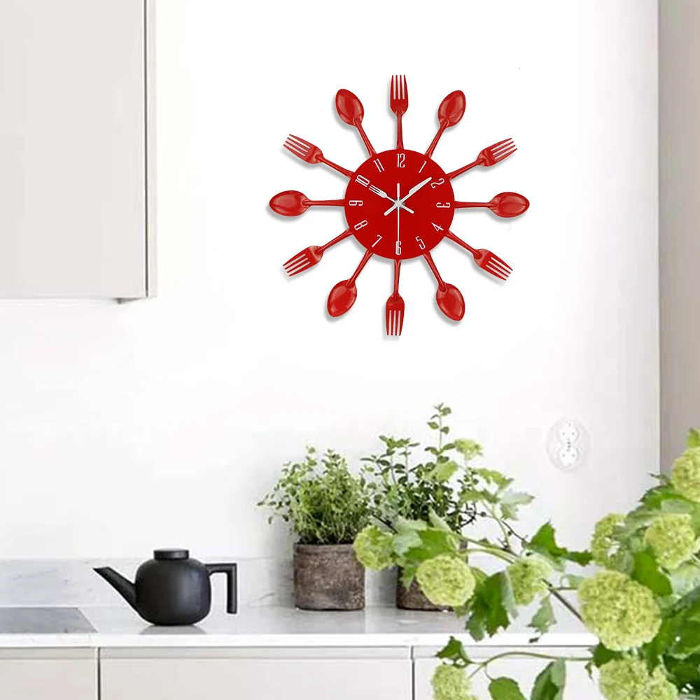 Posate cucina orologio da parete silenzioso posate in acciaio inox orologi coltello e forchetta cucchiaio orologio da parete cucina decorazioni per