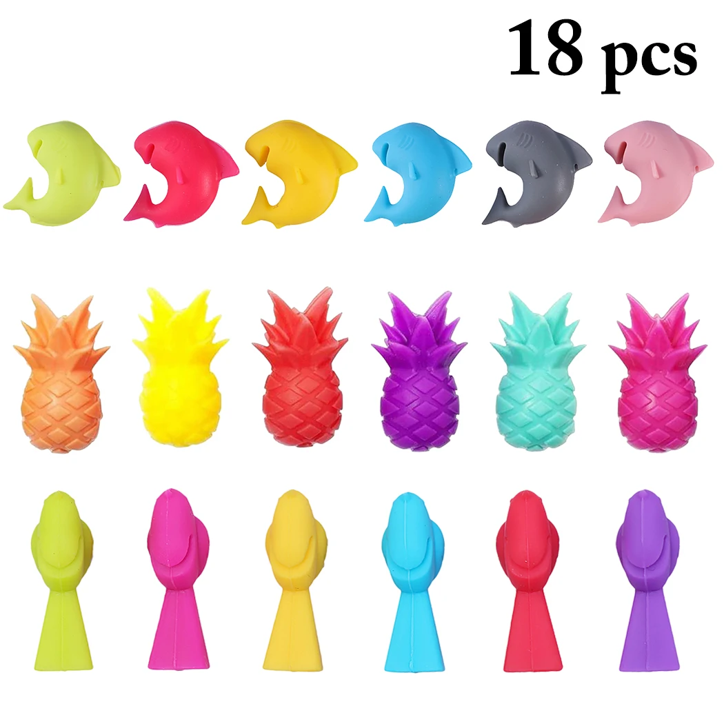 18PCS Cute Silicone Red Wine Cup Mark Wine Glass Charm Shark Pineapple Bird Wine Glass Marker Drink Glass Tag Bar Accessories