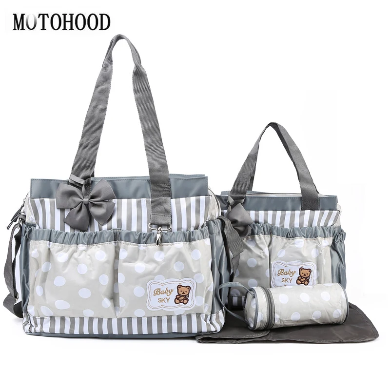 

MOTOHOOD 4pcs Bow Baby Diaper Bag Suits For Mom Mother Nappy Bag Sets Baby Bottle Holder Mother Women Bag For Stroller