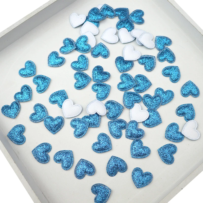 200Pcs Glitter Heart Patches Appliqued DIY Craft Scrapbooking Decor Kids Headwear Hair Pin Accessories Padded Sequined Embossing