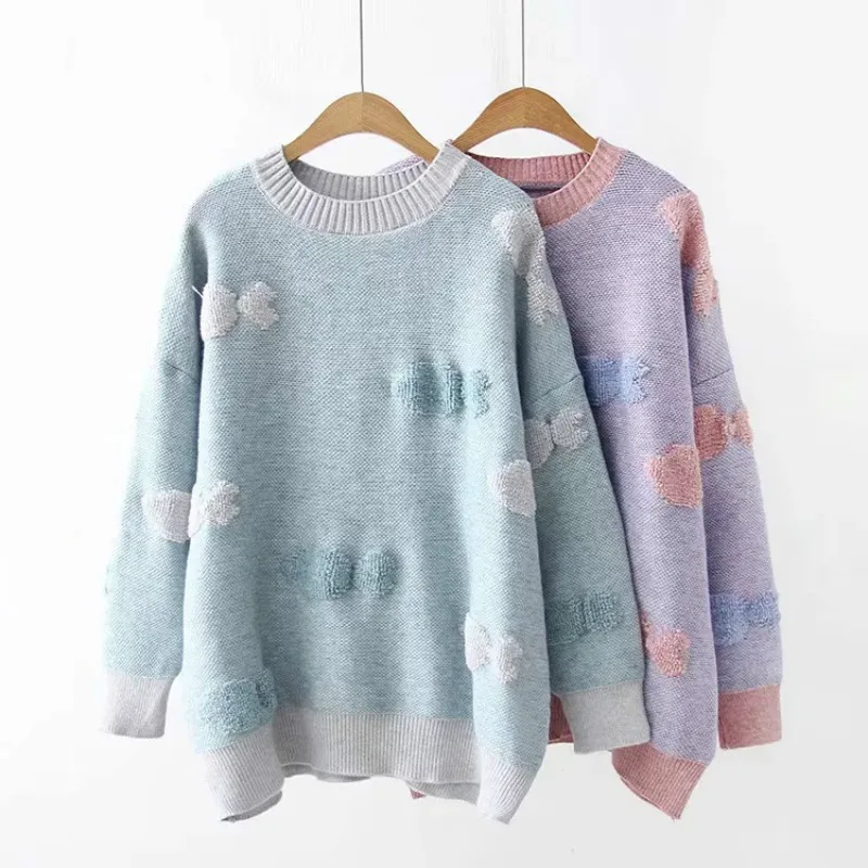 

2019 New O-Neck Women Autumn Spring Knitted Jumpers Female Pullover Fashion Tops Warm Sweater Pullovers College Clothes H9496