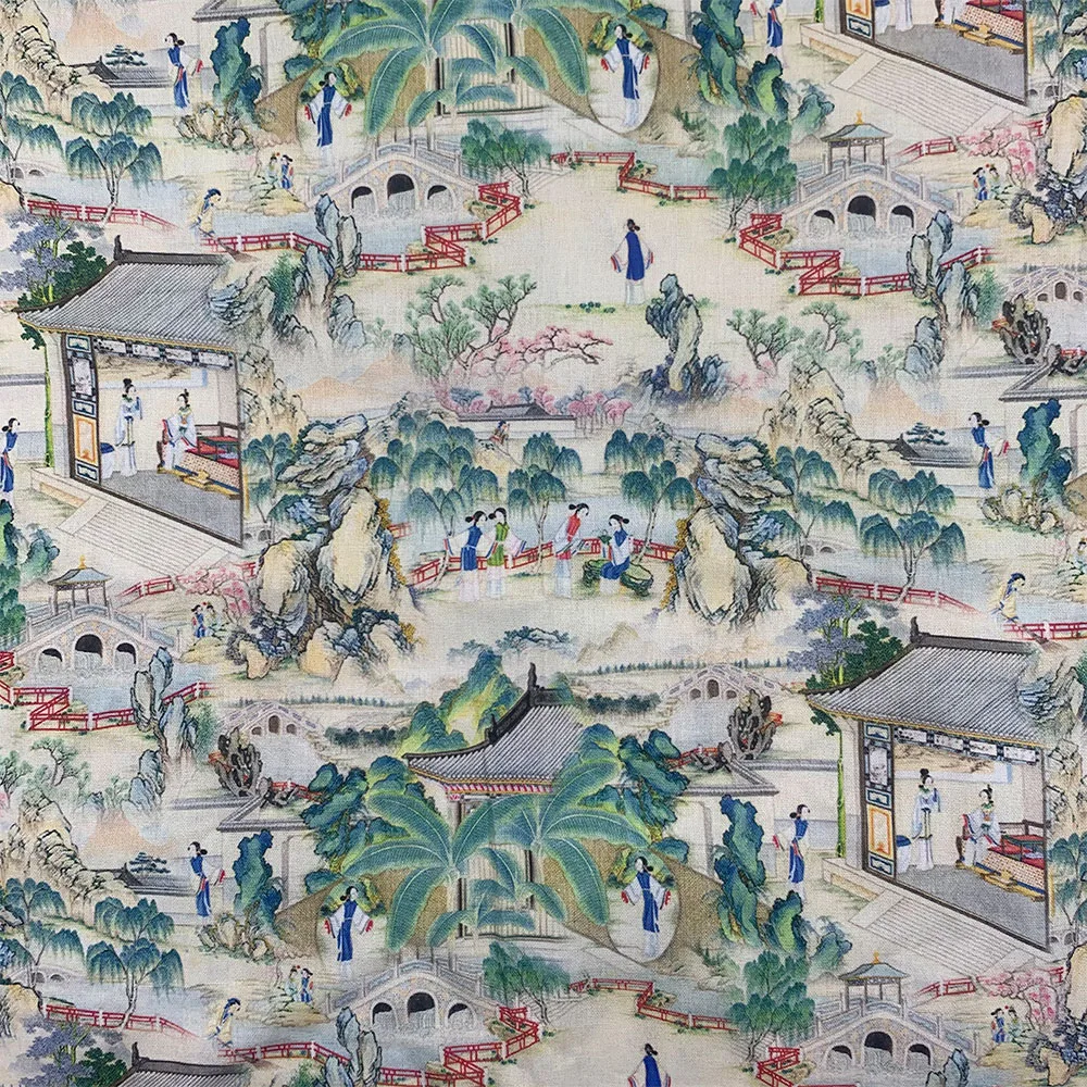 Chinese Style 110cm Width 100% Cotton Fabric Sewing Children Clothing Dress Fabric Chinese Color Painting Fabric Printed DIY