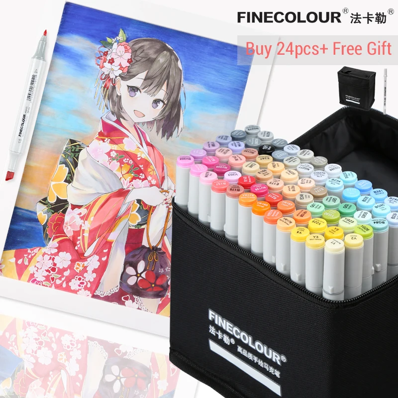 Lifemaster-finecolor Alcohol Marker Fine ou Board Twin Markers Marcador de Arte Profissional para Animação Design de Papelaria