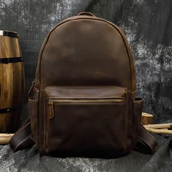 Luufan Men Genuine Leather Backpack Retro Unisex Full Grain Leather Rucksack Crazy Horse Leather Casual Daypack Dark Brown