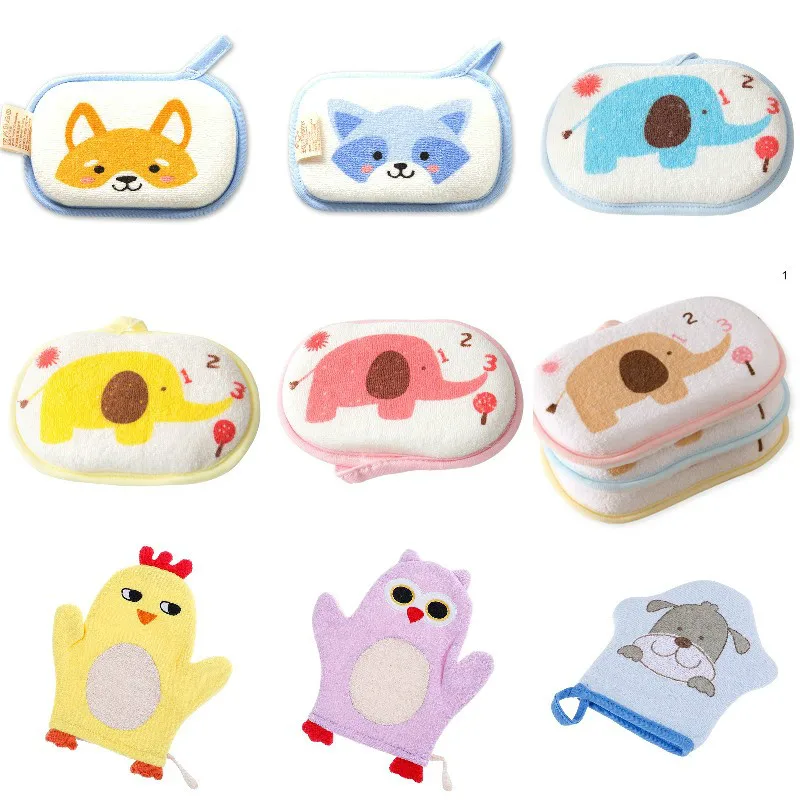 

Newborn Baby Kids Cute Cotton Shower Bath Sponge Rub Cartoon Body Wash Towel Infant Toddle Kids Bath Brushes Towel Accessories