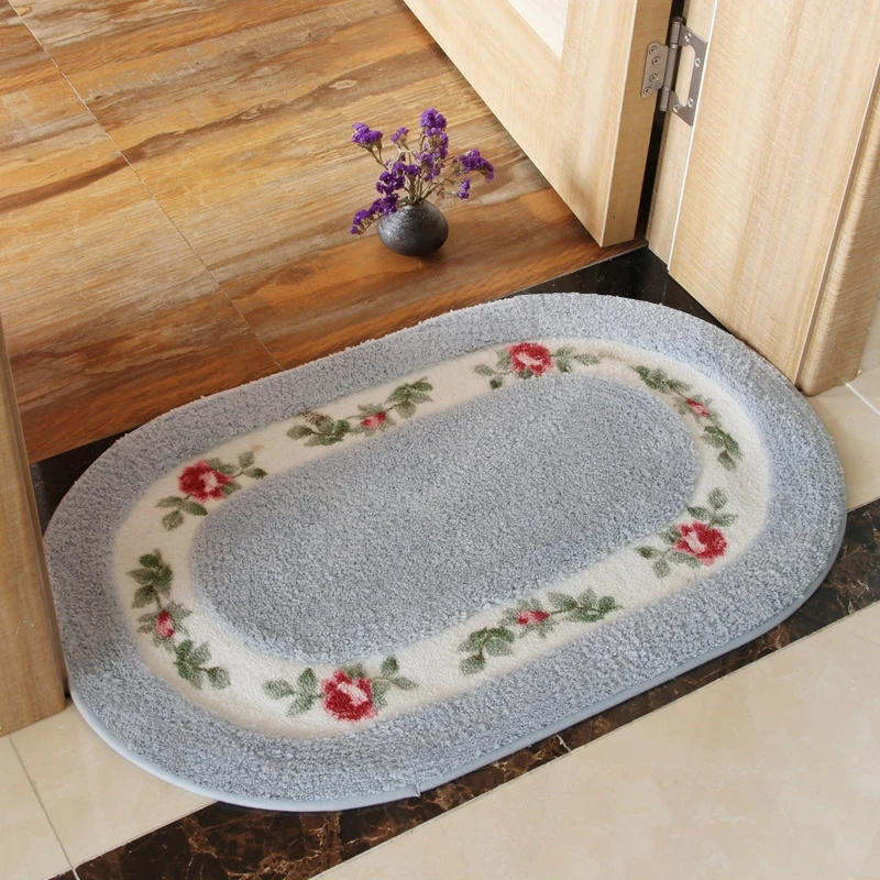 Embroidered Oval Floor Mat Nonslip Bath Mat Water Absorption Floor Rug Carpet for Bathroom Toilet Soft Bedroom Bathroom Doormat