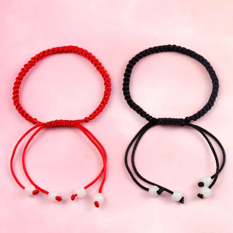 Handmade Black Red thick Rope Knot Bracelet for Women Men Retro Ethnic Style Tibetan Buddha Braid Chain Couple Friendship Jewelr