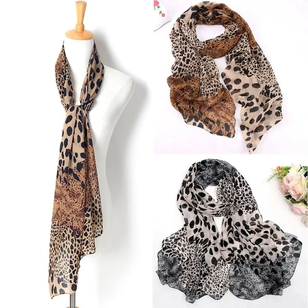 Women Leopard Print Chiffon Long Large Scarf Fashion Wraps Soft Spring Summer Lady\'s Thin Hijab Elegant Shawl