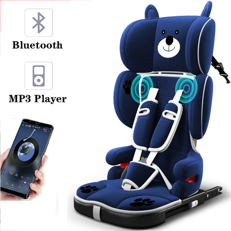 Portable Children Car Seat Folding Baby Safety Seat with Bluetooth Music Isofix Latch Interface Infant Kids Car Seat for 1~12 Y