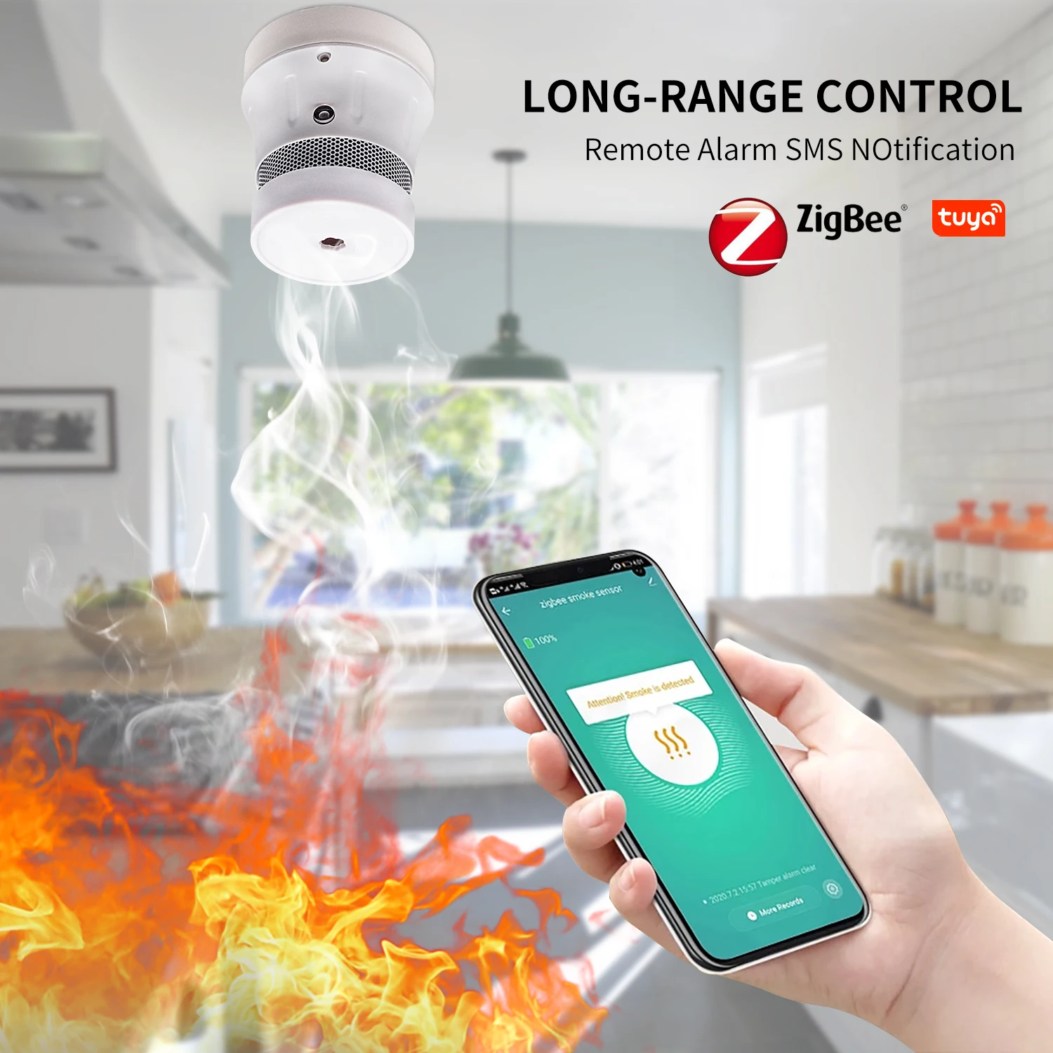 UseeLink Zigbee Smart Smoke Alarm Security Detector System Smart Home APP Control Work With Alexa,Google Home Required by Tuya