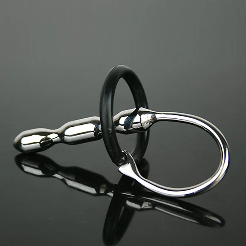 Metal Penis Plug Urethral Catheter With Silicone Penis Ring Urethra Dilator Horse Eye Stimulation Sounding Sex Toys For Men C600