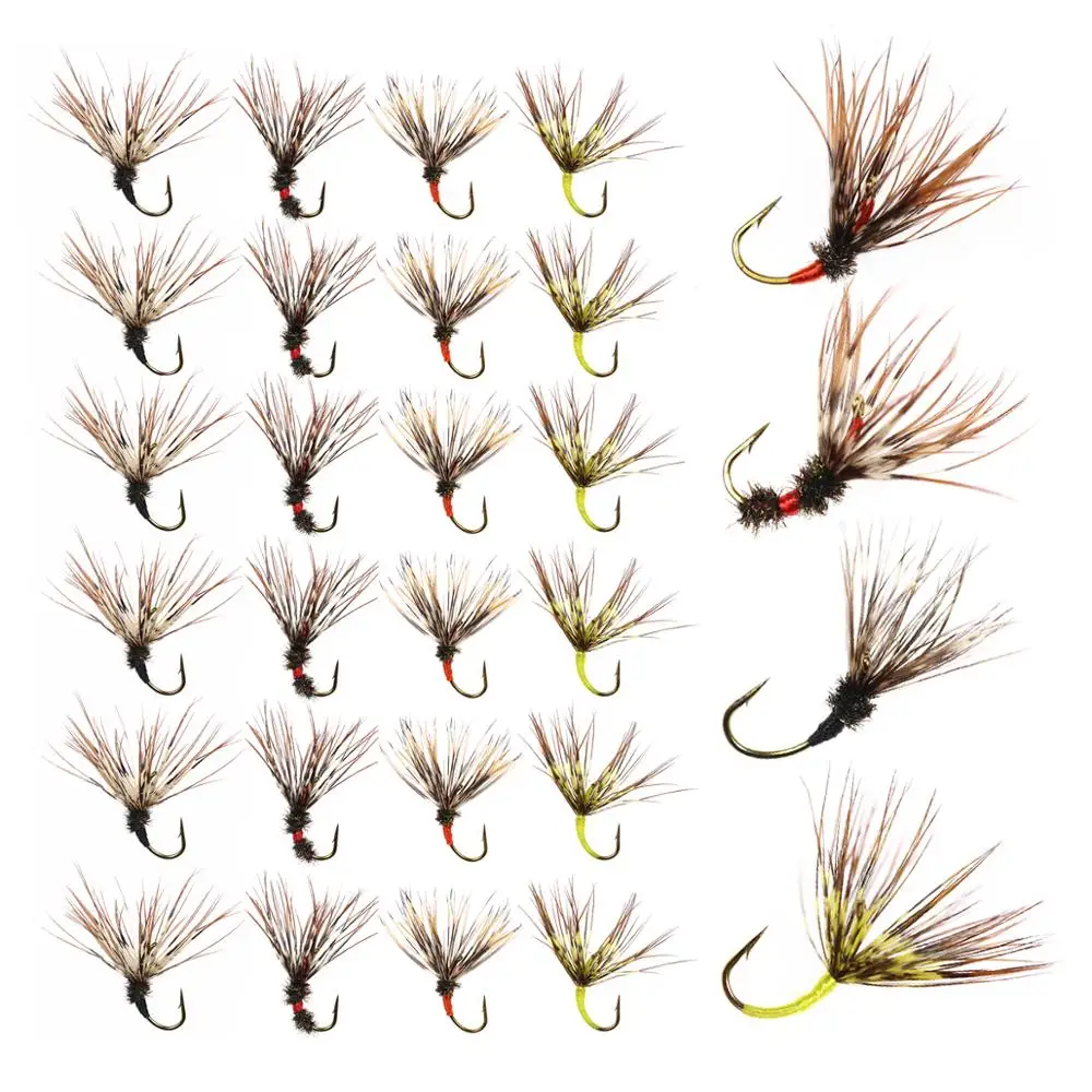 Bimoo 24PCS/Box Tenkara Flies in Waterproof Fly Box Size 12 Barbed Hook Tenkara Fishing Fly Bait Lure