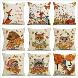 Happy Thanksgiving Cute Pet Autumn Harvest Festival Throw Pillow Case Inen Sofa Seat Cushion Cover Party Home Decor Pillowcase