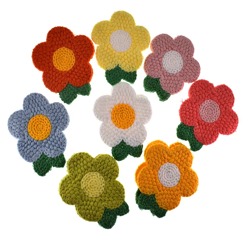 5 pezzi di cotone fatto a mano all'uncinetto foglia fiori tessuto Applique fiore per vestiti Trim decorazione per cucire 6.5x7.5cm