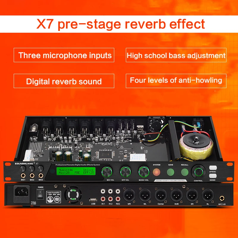 사전 단계 이펙터 리버브 X7 전문 KTV 리버브 가정용 가라오케 스테이지 안티 하ling 균형 K 송 오디오 프로세서 믹서