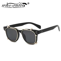 Fashion Steampunk Clip on Sunglasses Removable Lens Vintage Brand Design Three Dot Leopard Square Frame Flip Up Sun Glasses S188