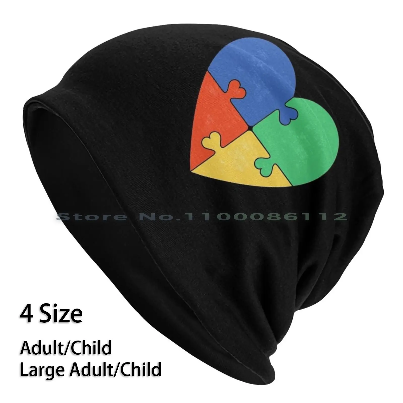 Autism Heart Puzzle Beanies Knit Hat Autism Awareness Jigsaw Puzzle Symbol Heart Symbol Brimless Knitted Hat Skullcap Gift