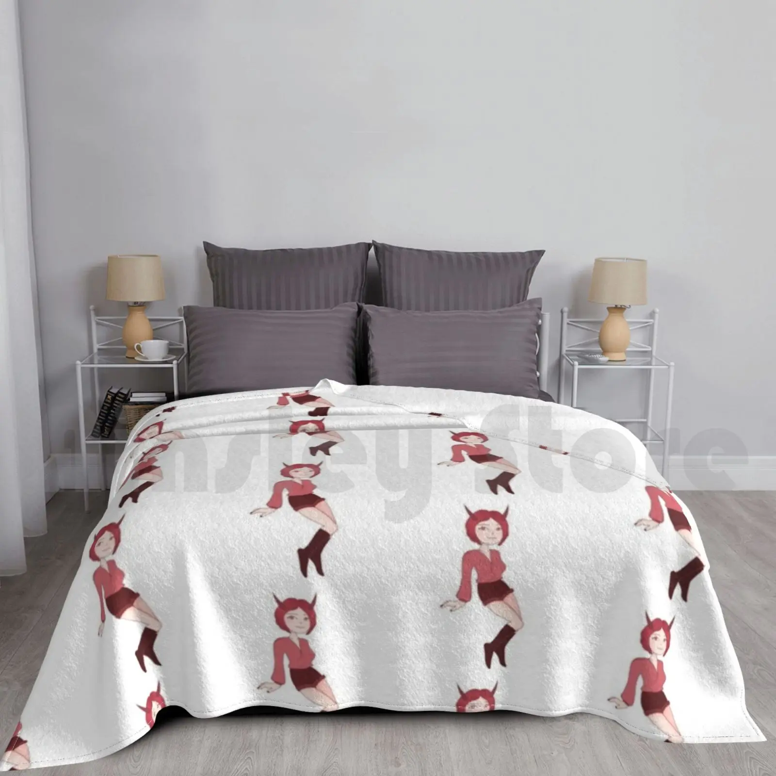 Devil Anime Girl Blanket For Sofa Bed Travel Anime Waifu Cute Devil Evil Red Lucy Hell Graphic Girl Smug Anime