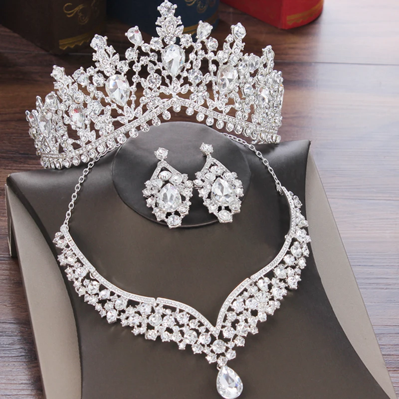 Luxury Clear Crystal Waterdrop Baroque Crown Rhinestone Bridal Diadem Bride Queen Tiara For Women Wedding Hair Accessories