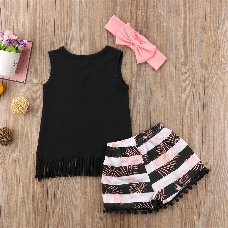 Summer 2 Pieces Children Toddler Kids Clothes Set Little Baby Girls Sleeveless T Shirt+Shorts Pants Outfit Clothing Set