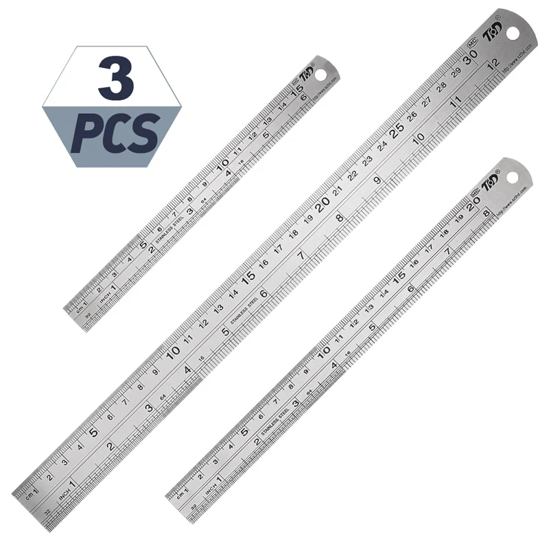 3Pcs/set 15/20/30cm Stainless Steel Ruler Metal Ruler for Engineering School Office Drawing Measuring Tool Accessory