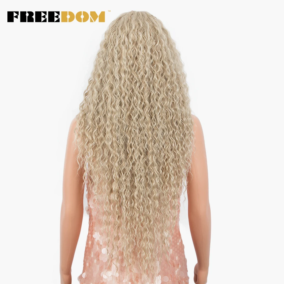 Liberdade-Long Curly peruca sintética do laço, Omber peruca loira vermelha, Lolita perucas de cabelo, fibra resistente ao calor, peruca Cosplay, 30"