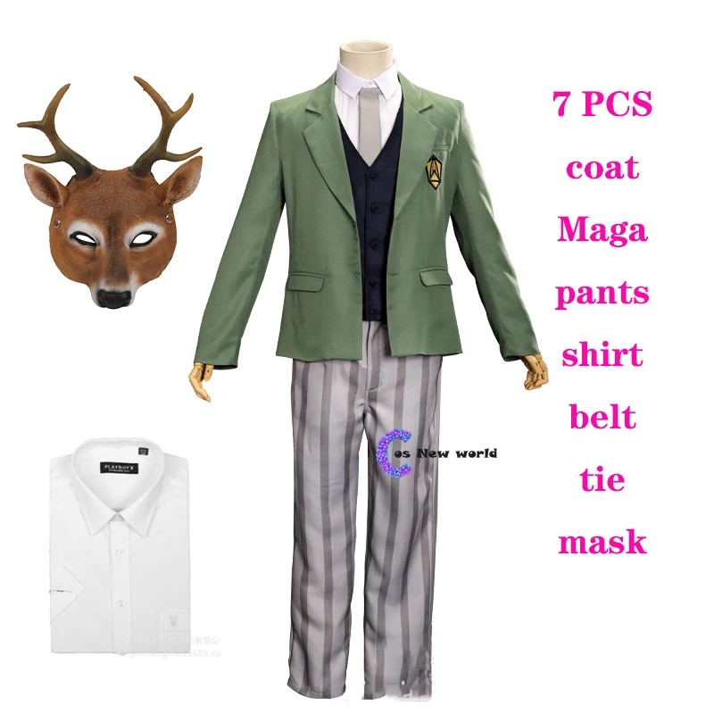 7 PCS Anime Beastars Louis Cosplay Costume Legoshi Cherryton Academy Men Uniform Set Green Suit Shirt Vest Coat Belt Pants Tie