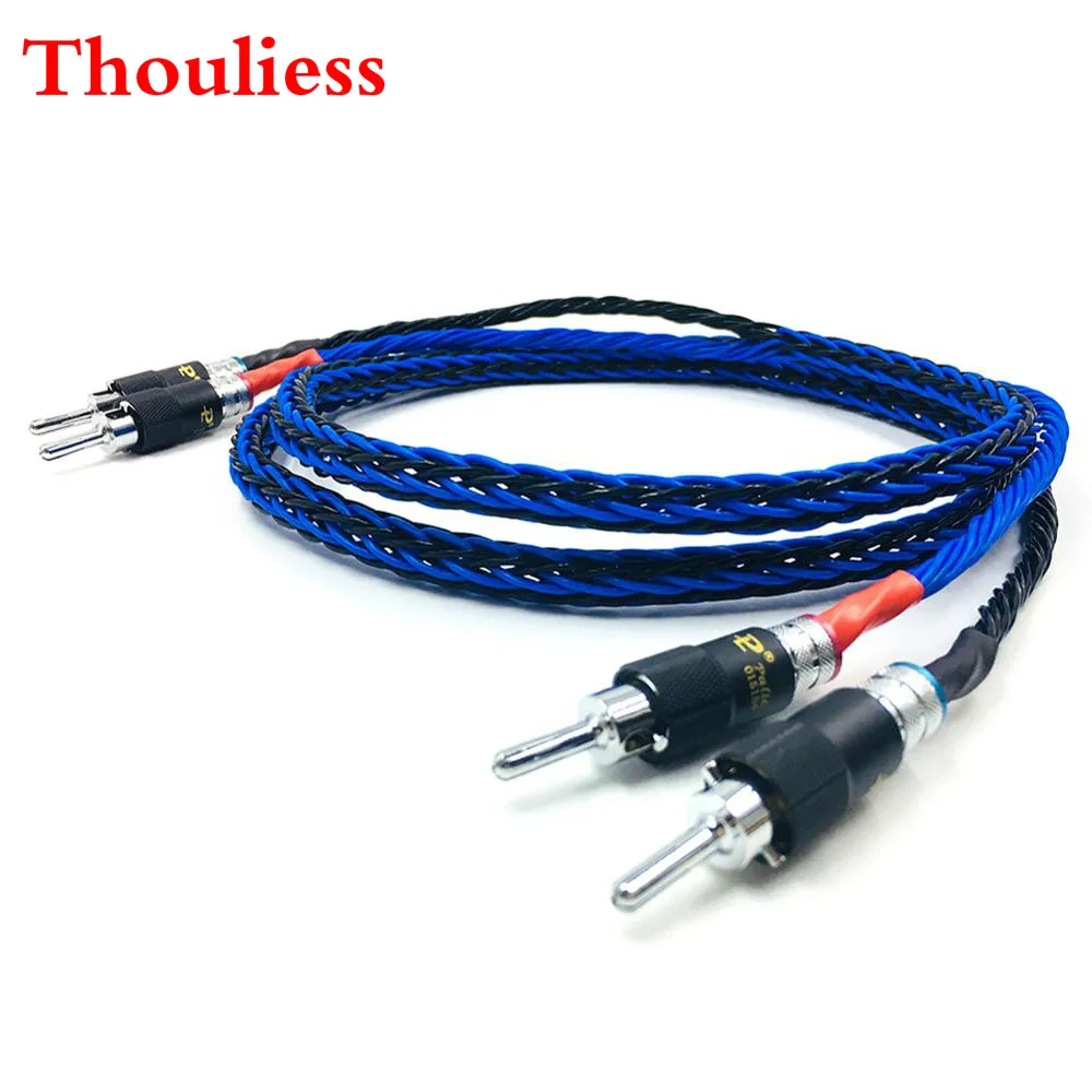 Thouliess HIFI Pair 7N Pure Copper  2Banana to 2 Banana Plug Speaker Audio Wire Cable Loudspeaker Cable with Rhodium plated Plug