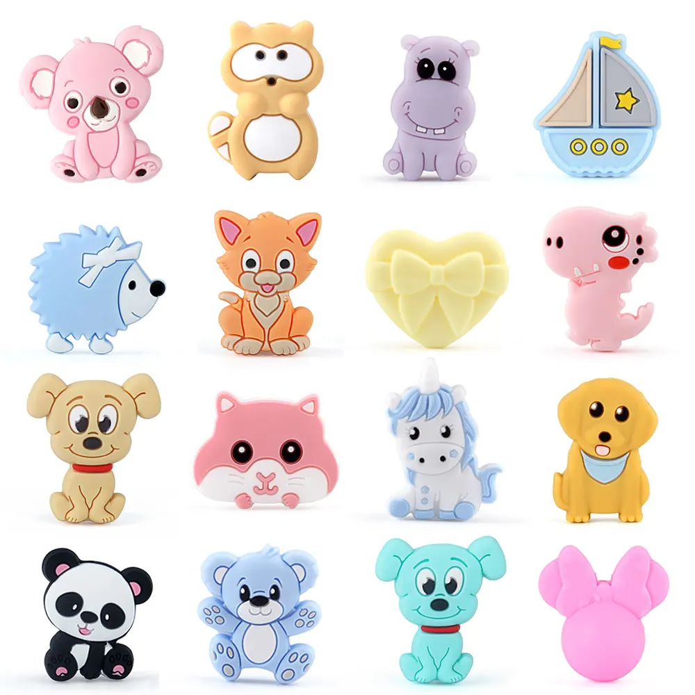 10Pcs Baby Silicone Beads Cartoon Love Stars Bow Koala Animal Silicone Beads Food Grade BPA Free DIY Pacifier Chain Accessories