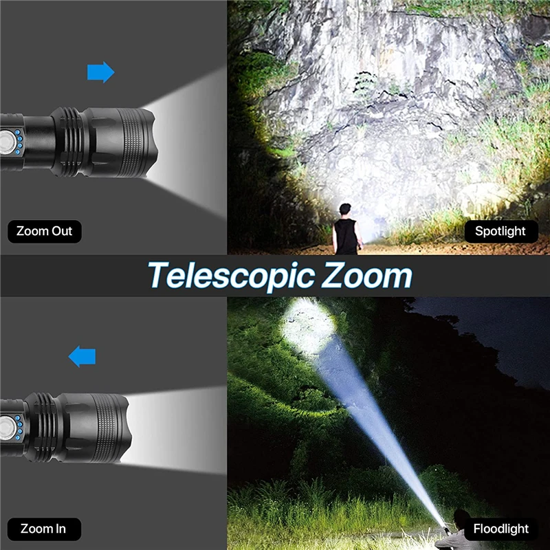 P50 Super bright LED Flashlight 18650 26650 Recharge Battery 5 lighting modes Led Torch for Night Riding Camping Hiking Hunting