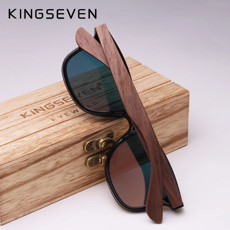 Kingseven uv400 óculos de sol para homem polarizado madeira de nogueira artesanal óculos de sol proteção de alta qualidade feminino gafas