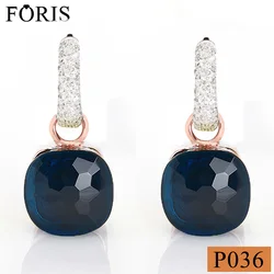 FORIS 10 Colors Faceted Crystal Candy Square Gold Earrings  Inlay Zircon CZ Water Drop Earrings Fashion Women Jewelry