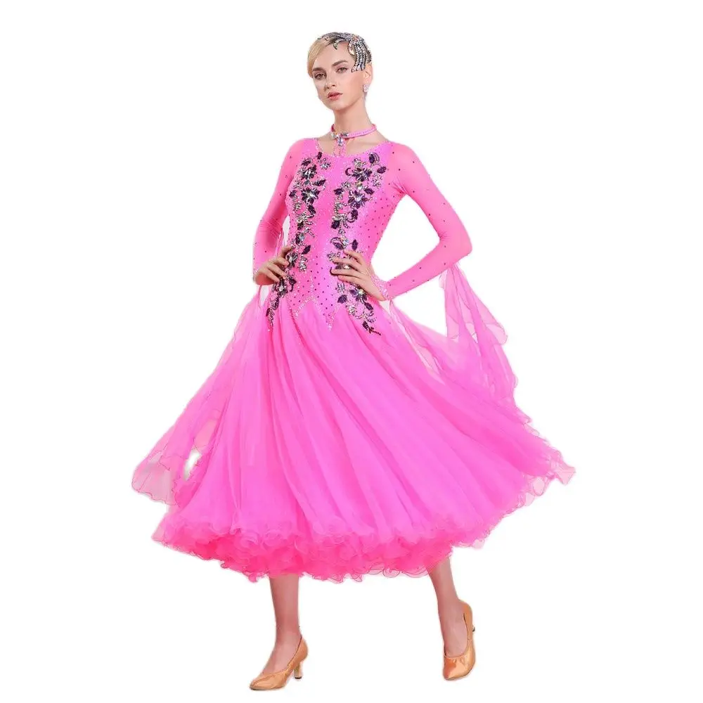 

B-16204 Hot pink ballroom dress waltz modern dance dress Rhinestones standard ballroom dancing clothes tango competition dress