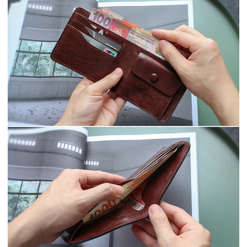 Short Wallets Men Genuine Leather Luxury Male Clutch Wrinkled Cowhide Vintage Bifold Wallet Simple Coin Purses Money Card Bag