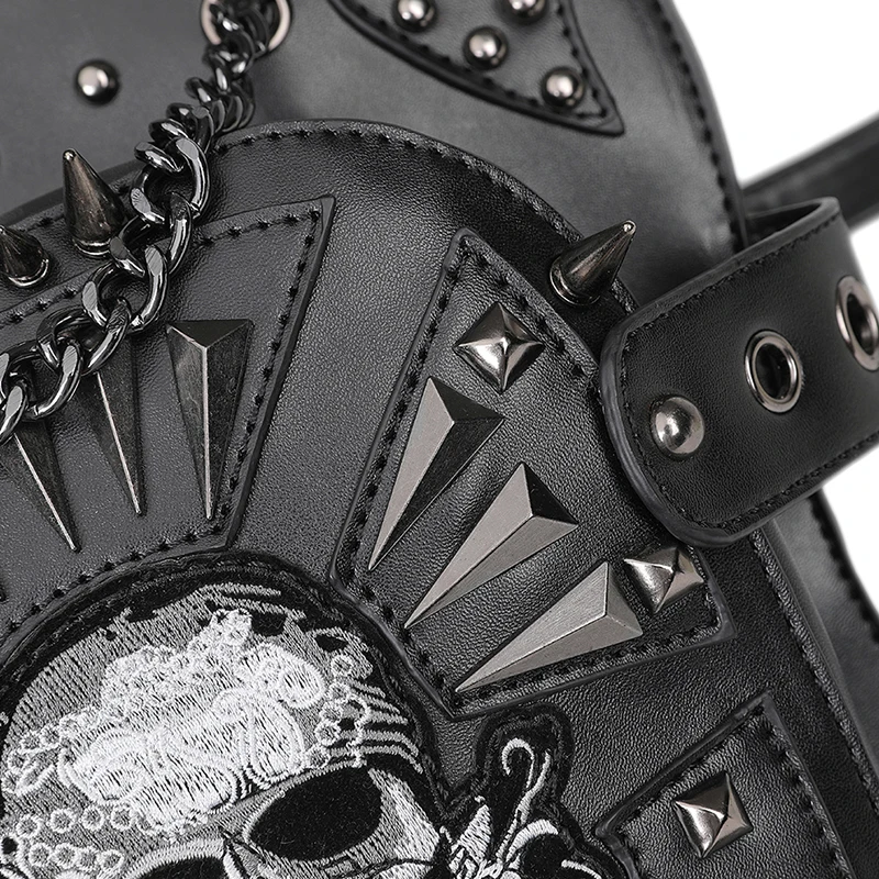 Women Skull Messenger Shoulder Bags Leather Waist Leg Drop Bag Punk Rock Motorcycle Hip Belt Bags Male Purse Pouch Waist Pack