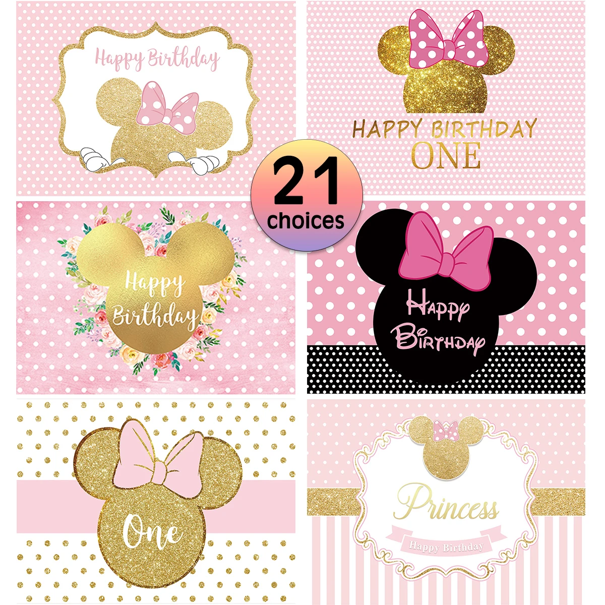 Mouse Birthday Backdrop Cartoon Party Pink Girl Decoration Kids Baby Shower Newborn Customize Background Photocall