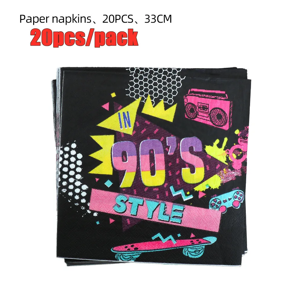 Hip Hop 90‘s Party Disposable Tableware Set Party Table Decoration Paper Cups Plates Straws Retro Disco Birthday Party Supplies