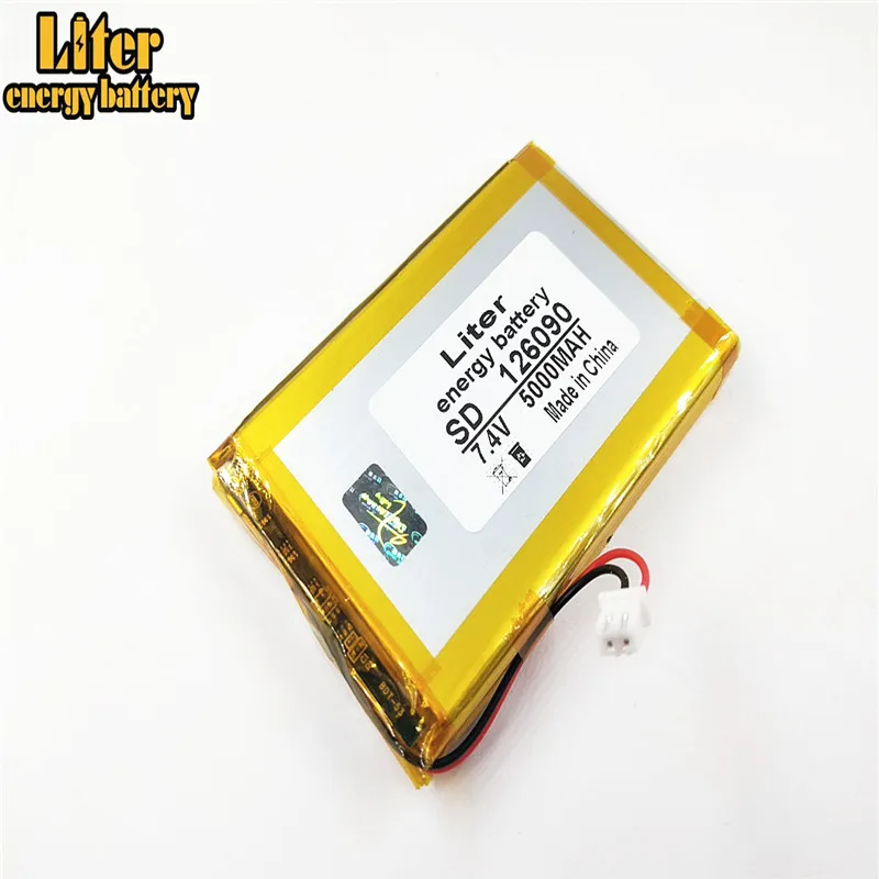 XH2.54-2P connector 7.4V 5000mAh 126090 Polymer Li-ion battery 606090-2S Bluetooth stereo DVD player GTmedia Freesat V8 finder