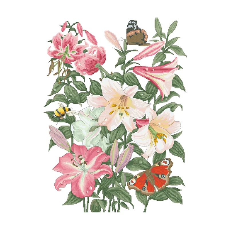 Lilies and butterfly cross stitch kits flowers pattern design 18ct 14ct 11ct unprint canvas embroidery DIY needlework