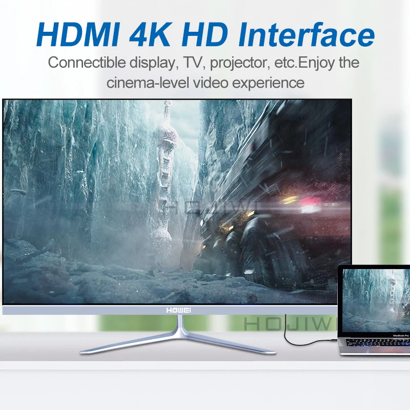 HOJIWI-Cable USB tipo C a HDMI, convertidor 4K, 3,1, para MacBook, Huawei Mate 30, portátiles tipo C, DP, HDMI, adaptador AB03