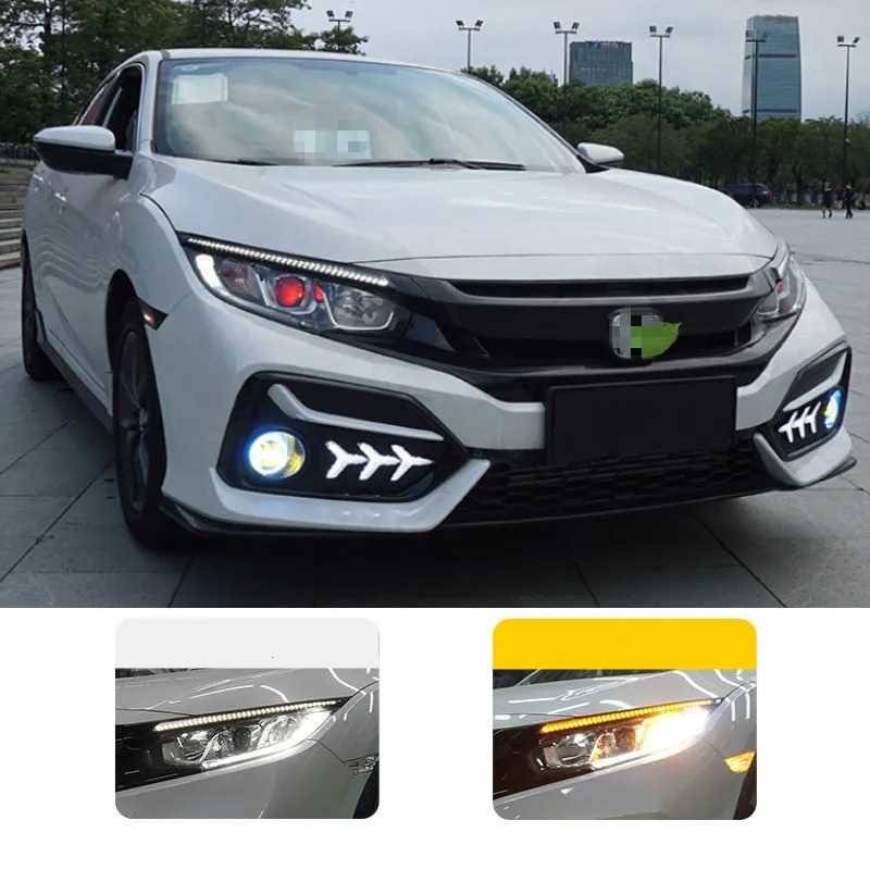 

1 Pair Car Headlight Decoration Yellow Turn Signal For Honda Civic 2020 2021 DRL LED Daytime Running Light