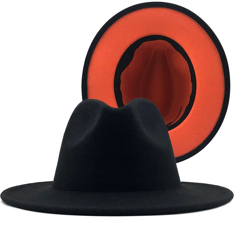 Summer Black Red Panama Patchwork Wool Felt Jazz Fedora Hat Women Wide Brim  Party Trilby Cowboy Cap Men Gentleman Wedding Hat