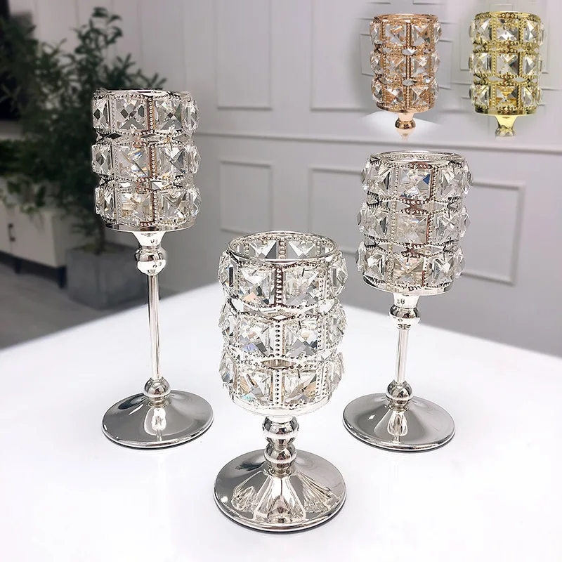 High-end European-style wrought iron crystal candlestick wedding party table set props home decorations classic festival gifts