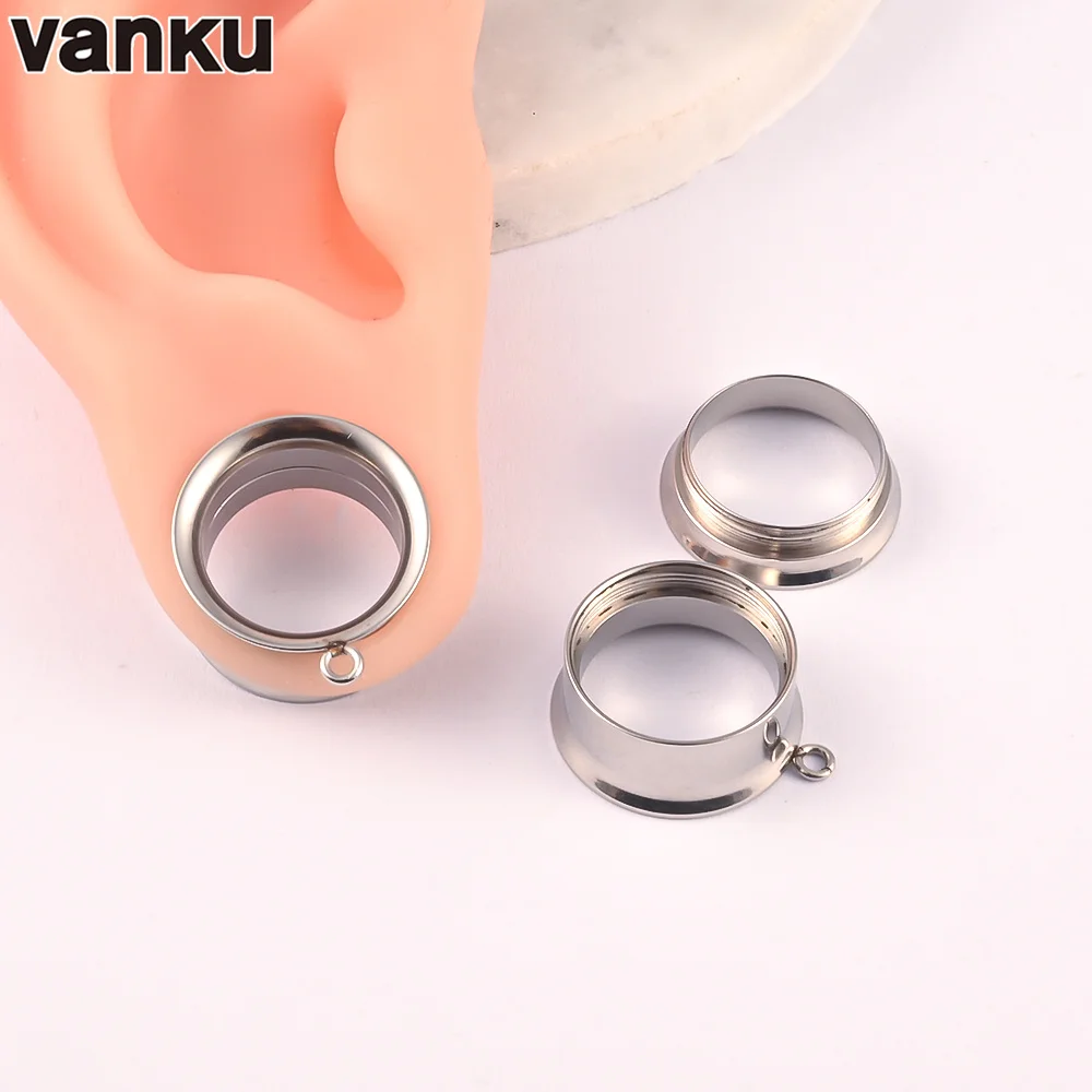 Vanku 2pcs DIY Dangle Double Flared Stainless Steel Ear Plugs Piercing Screw Tunnels Stretchers Body Jewelry Earrings Expander