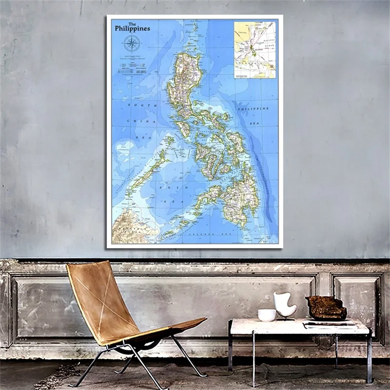 Unframe Philippines Map(1986) Canvas Painting Waterproof Photo Background Cloth Home Room Decoration Wall Art Picture Poster