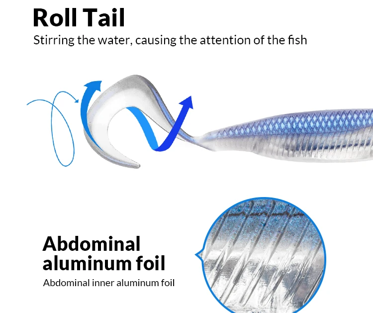 5pcs/6pcs Silicone Soft Lures 80mm 100mm Artificial Fishing Soft Lures Grub Tail Shad Swimbait Rubber Fishing Baits For Bass